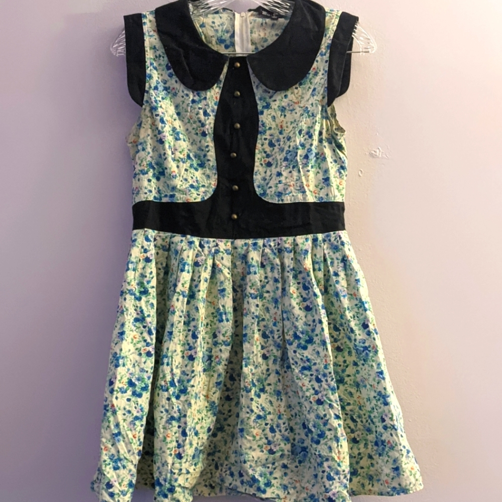 Floral Contrast Peter Pan Collar Dress
